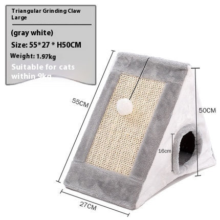 KTX-819283 Triangle Cat Claw Sisal Toy in Gray White and Light Brown Beige, Small and Large Sizes