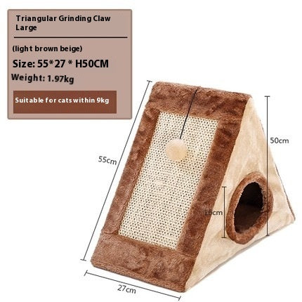 KTX-819283 Triangle Cat Claw Sisal Toy in Gray White and Light Brown Beige, Small and Large Sizes