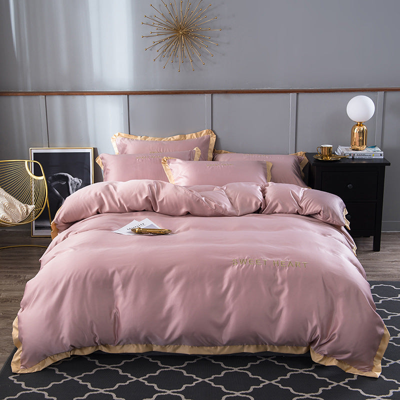 KTX-819475 Washed Silk Embroidered Bed Sheet Set - Light Luxury 4-Piece Bedding Collection