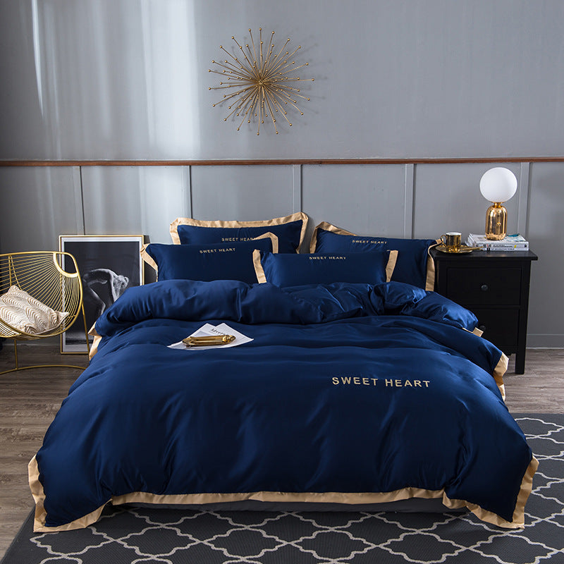 KTX-819475 Washed Silk Embroidered Bed Sheet Set - Light Luxury 4-Piece Bedding Collection