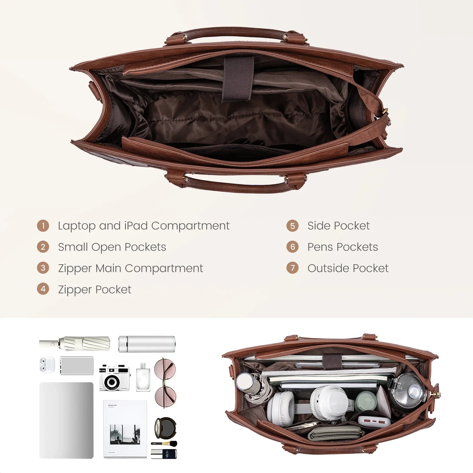 KTX-819539 Vintage Leather 15.6 Inch Laptop Tote Bag for Women - Stylish Office Work Handbag and Briefcase