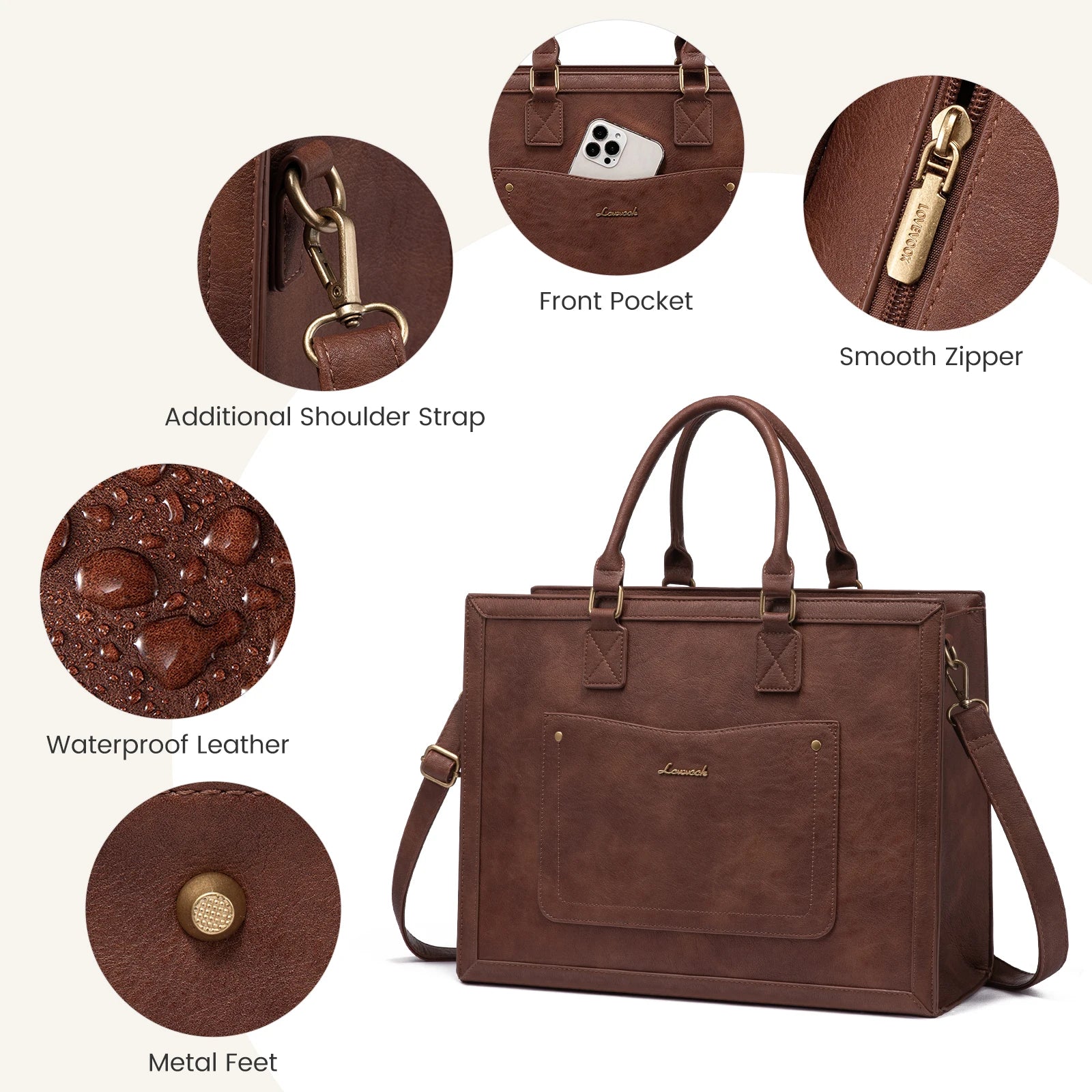 KTX-819539 Vintage Leather 15.6 Inch Laptop Tote Bag for Women - Stylish Office Work Handbag and Briefcase