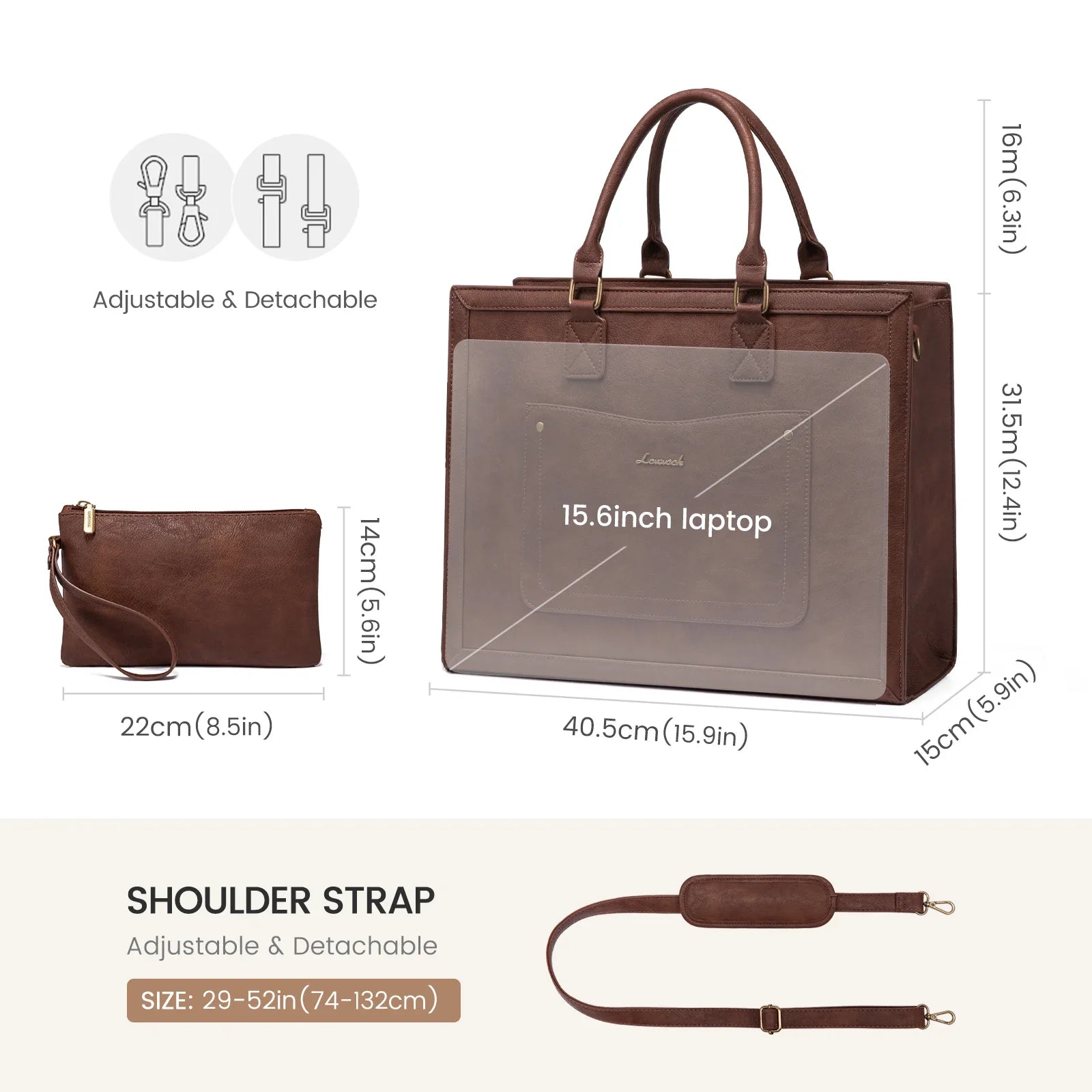 KTX-819539 Vintage Leather 15.6 Inch Laptop Tote Bag for Women - Stylish Office Work Handbag and Briefcase