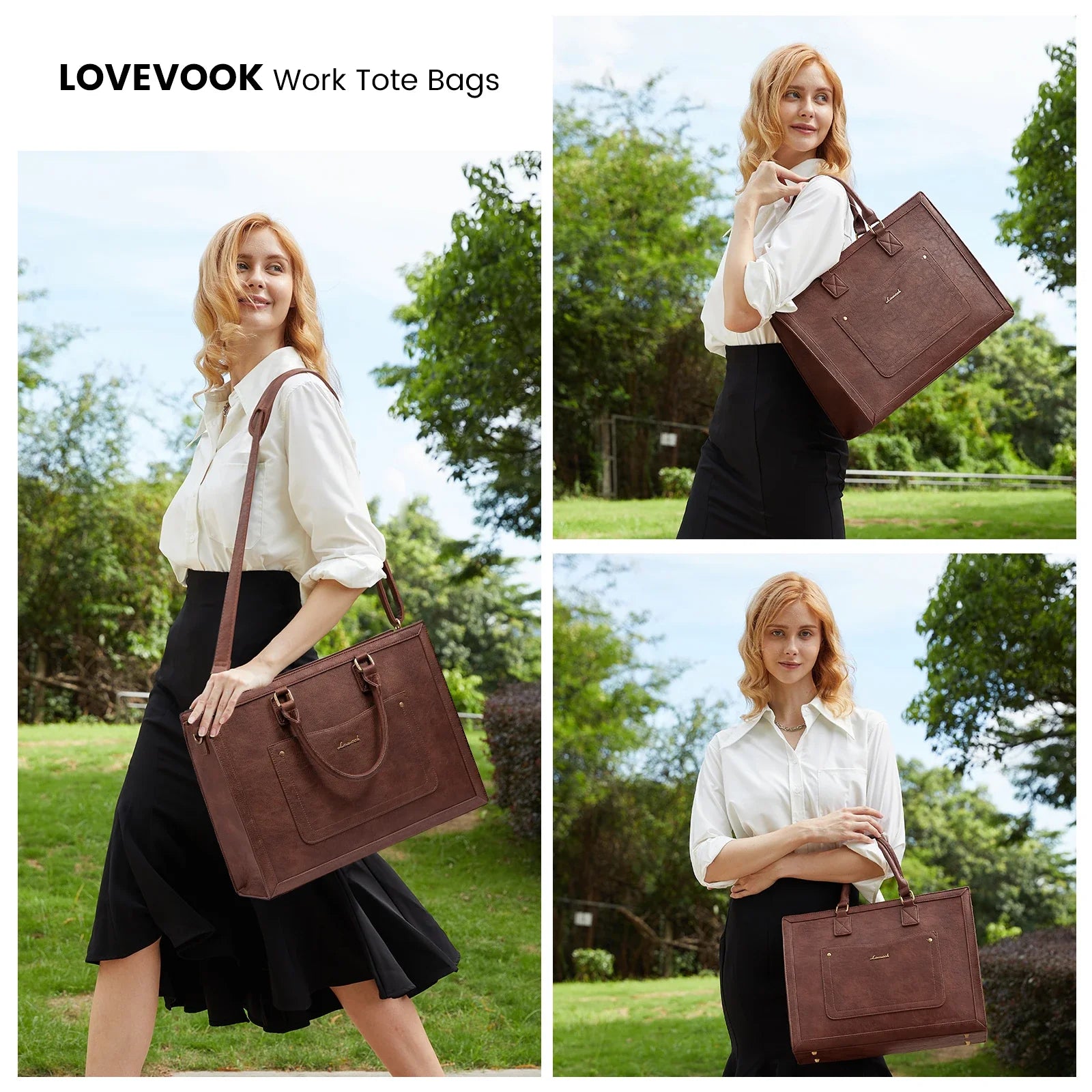 KTX-819539 Vintage Leather 15.6 Inch Laptop Tote Bag for Women - Stylish Office Work Handbag and Briefcase