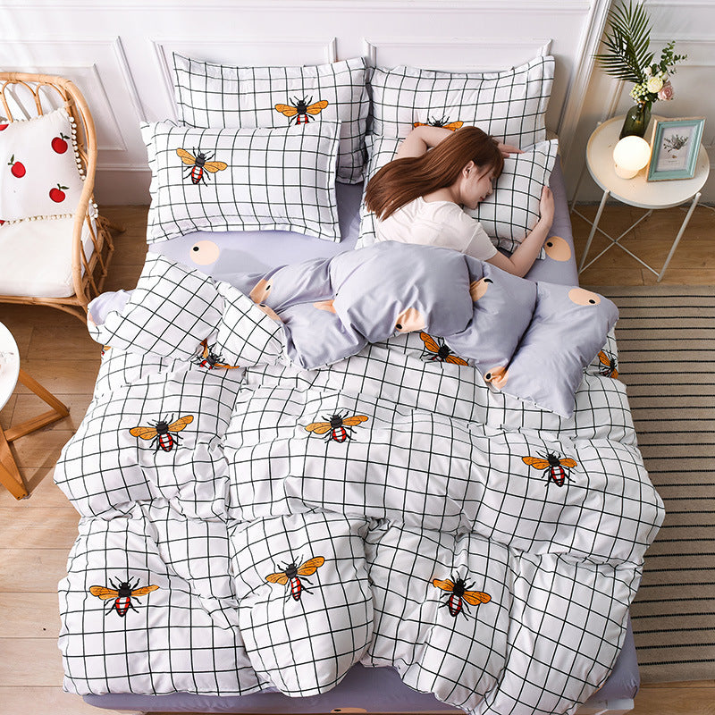 KTX-819923 Aloe Cotton Four-Piece Cartoon Bed Sheet Set for 1.2m to 2.2m Beds