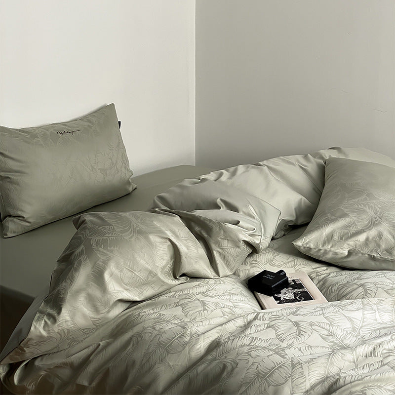 KTX-820307 Long Velvet Jacquard Four-Piece Cotton Duvet Cover Set with Floral and Plant Pattern