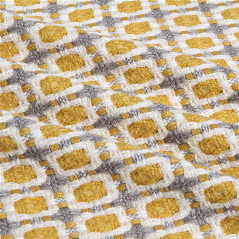 KTX-821459 Geometric Yellow Knitted Shawl with Tassels - Woven Acrylic Blanket (130x162CM)