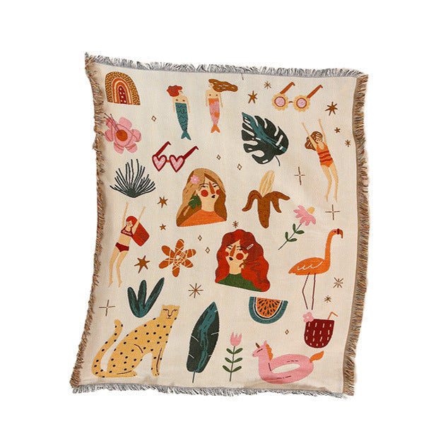 KTX-822291 American Style Cotton Acrylic Blend Camping Cover Blanket in Various Patterns and Sizes