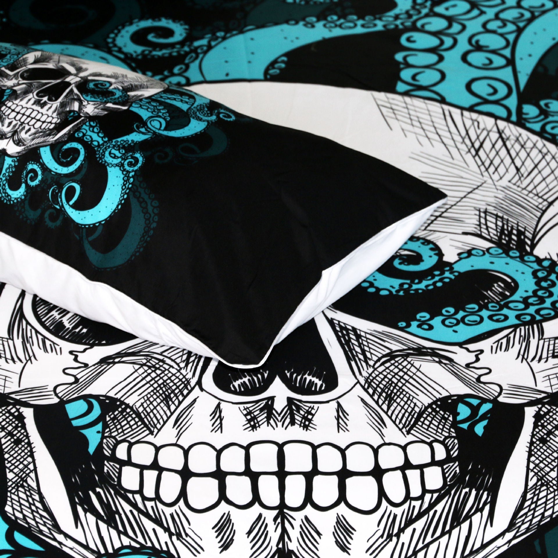 KTX-822611 Octopus Skull 3-Piece Bedding Set - European and American Polyester Quilt Cover