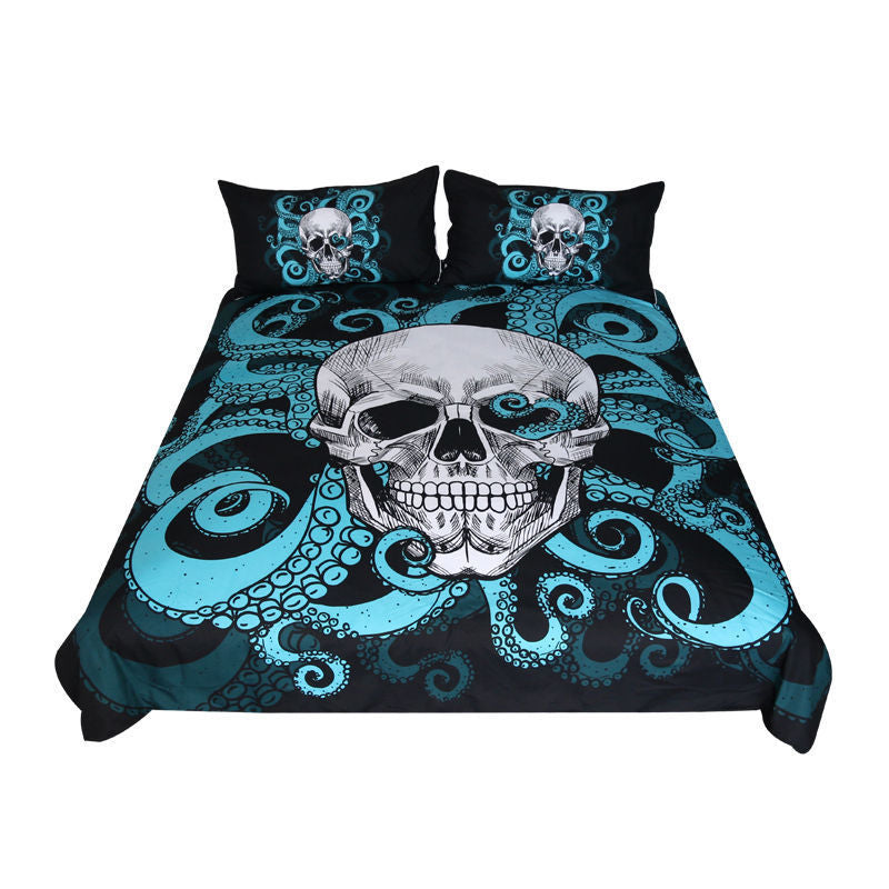 KTX-822611 Octopus Skull 3-Piece Bedding Set - European and American Polyester Quilt Cover