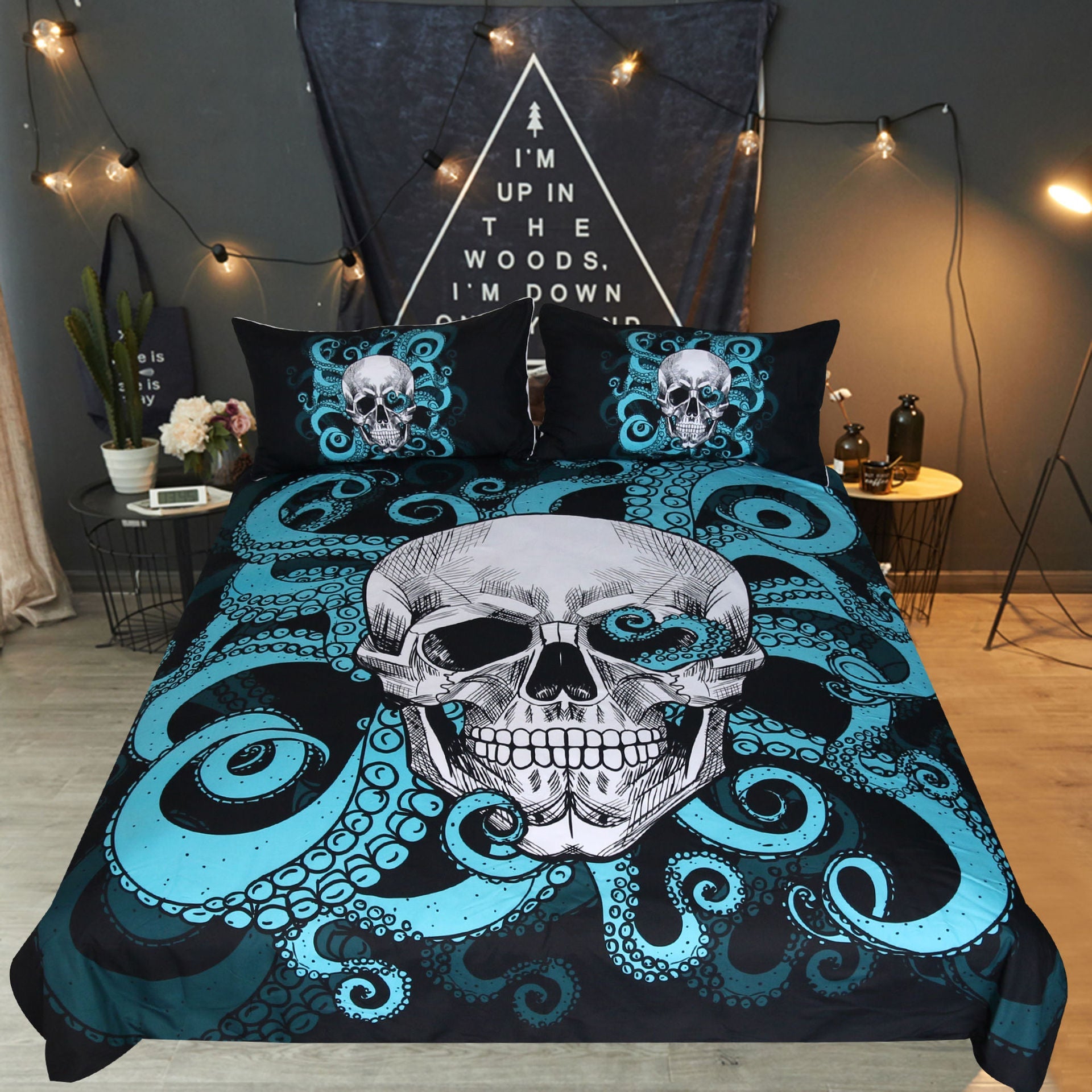 KTX-822611 Octopus Skull 3-Piece Bedding Set - European and American Polyester Quilt Cover