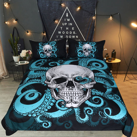 KTX-822611 Octopus Skull 3-Piece Bedding Set - European and American Polyester Quilt Cover