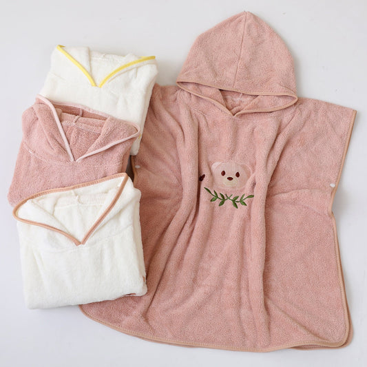 KTX-822867 Children's Coral Fleece Hooded Bath Cloaks - Bear, Rabbit, Duck, and Koala Designs