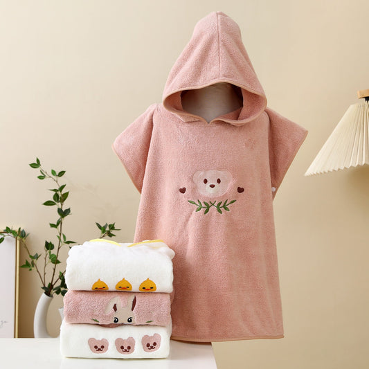 KTX-822867 Children's Coral Fleece Hooded Bath Cloaks - Bear, Rabbit, Duck, and Koala Designs