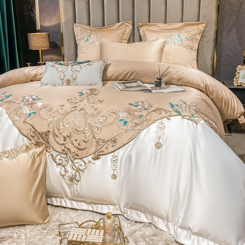 KTX-822931 Luxury Four-Piece European-Style Flower Embroidery Bedding Set in Various Colors