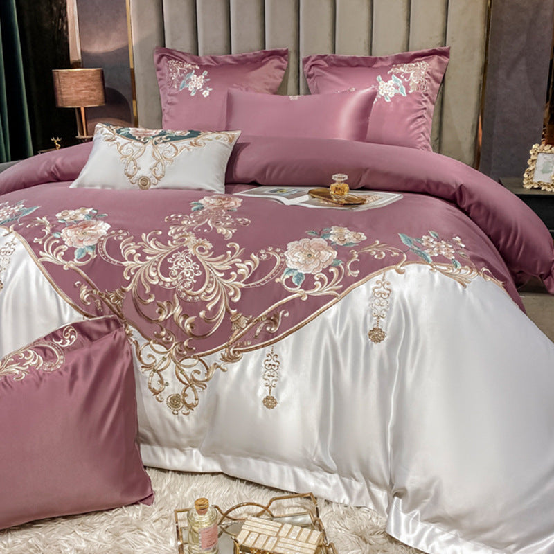 KTX-822931 Luxury Four-Piece European-Style Flower Embroidery Bedding Set in Various Colors