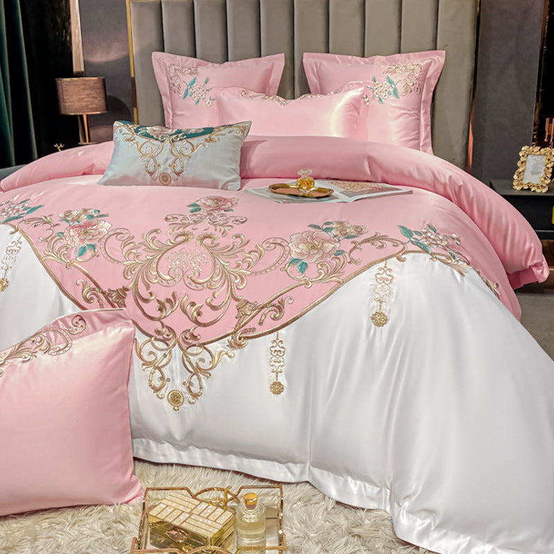 KTX-822931 Luxury Four-Piece European-Style Flower Embroidery Bedding Set in Various Colors