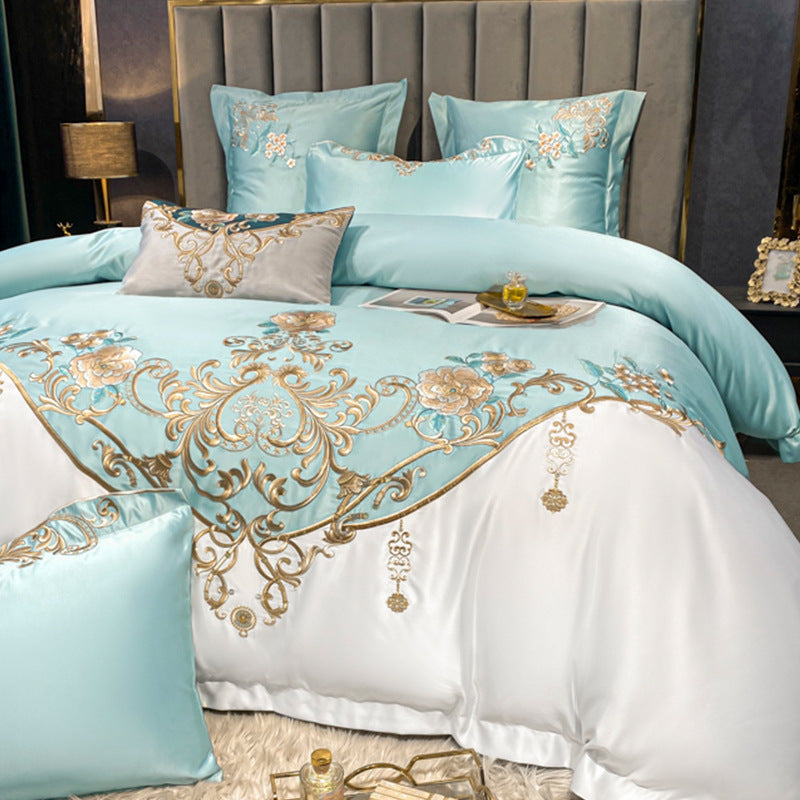 KTX-822931 Luxury Four-Piece European-Style Flower Embroidery Bedding Set in Various Colors