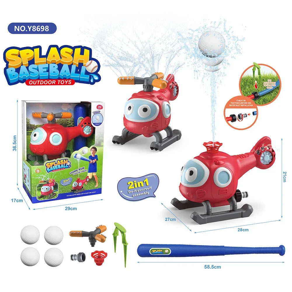 KTX-823699 2-in-1 Helicopter Sprinkler Water Game for Outdoor Fun with Baseball Activity