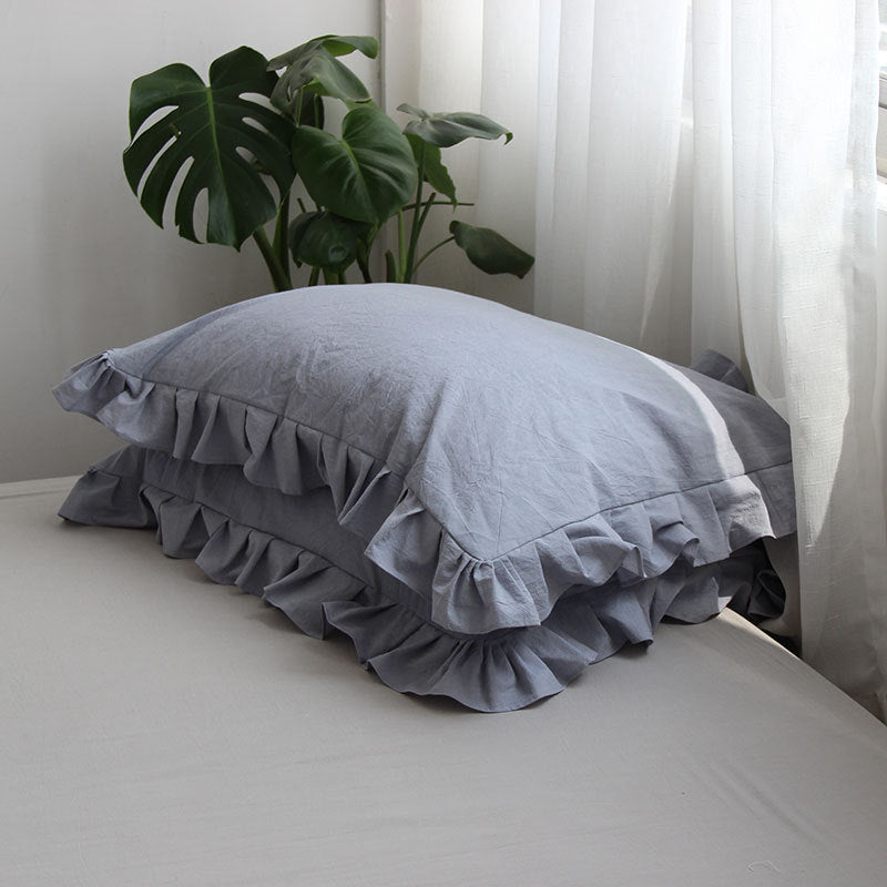 KTX-823763 Pure Cotton Ruffled Pillowcases - Elegant White, Pair of 48cm x 74cm Cases for Single Pillows