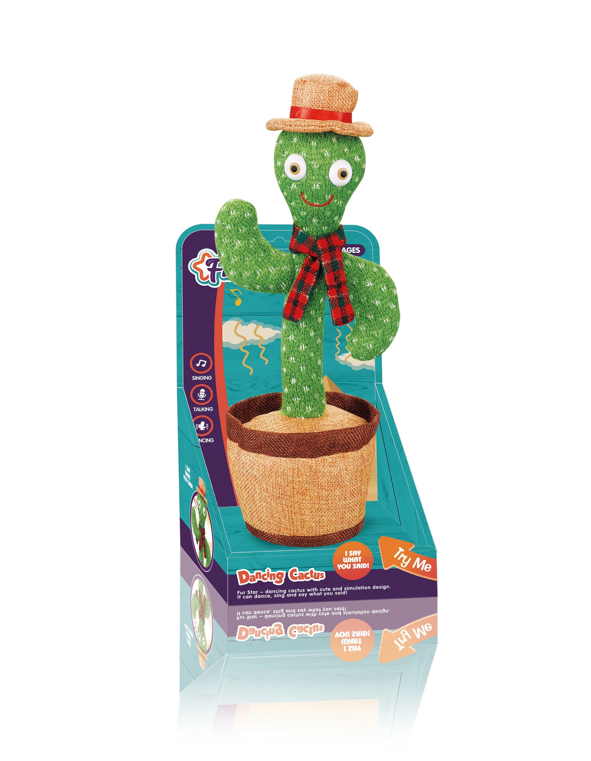 KTX-824851 Electric Dancing Plush Cactus Toy with Singing, Light & Wriggling Features for Kids