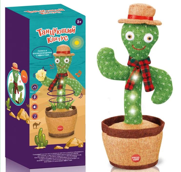 KTX-824851 Electric Dancing Plush Cactus Toy with Singing, Light & Wriggling Features for Kids
