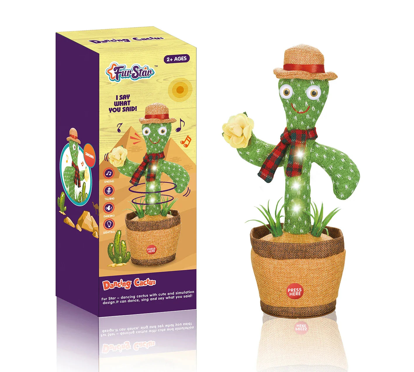 KTX-824851 Electric Dancing Plush Cactus Toy with Singing, Light & Wriggling Features for Kids