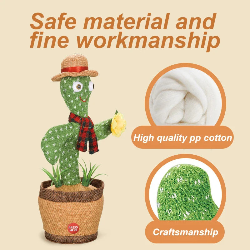 KTX-824851 Electric Dancing Plush Cactus Toy with Singing, Light & Wriggling Features for Kids