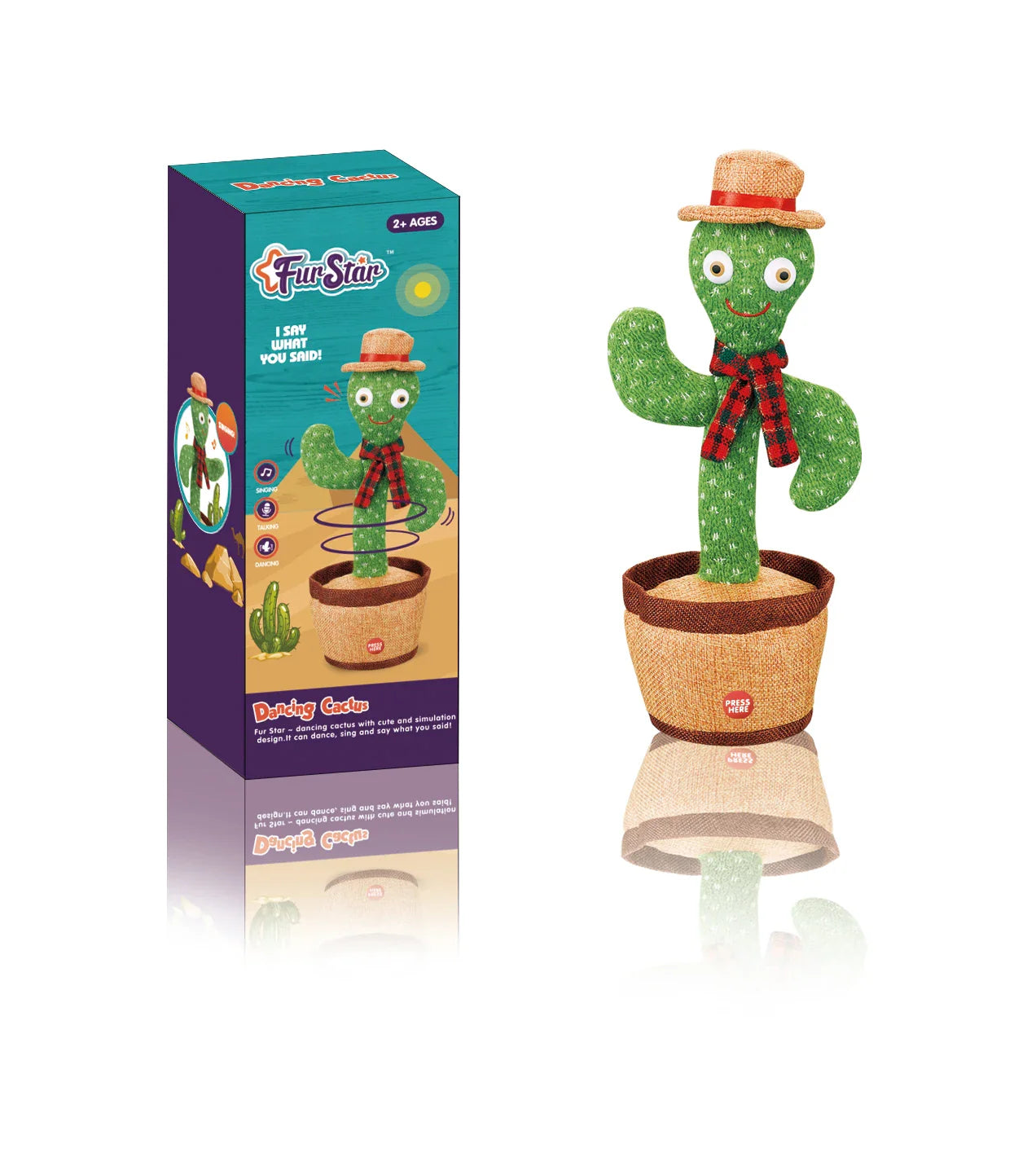 KTX-824851 Electric Dancing Plush Cactus Toy with Singing, Light & Wriggling Features for Kids