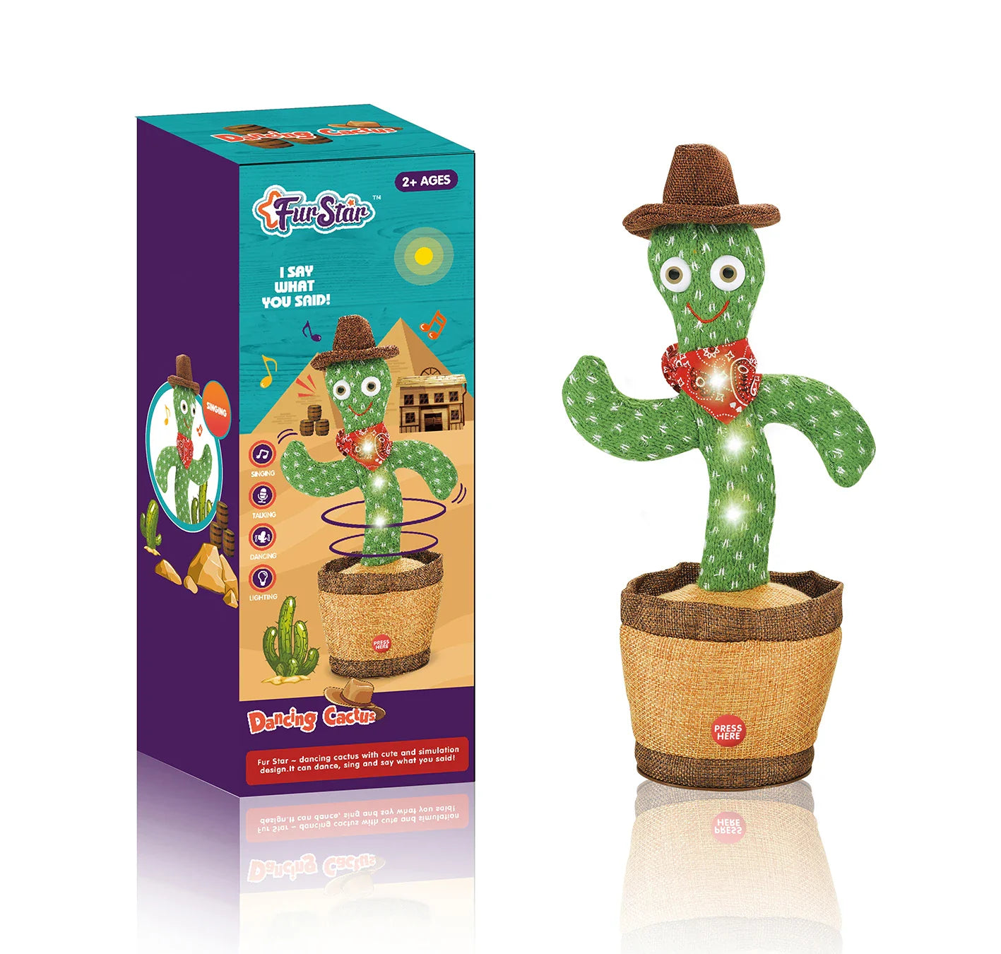 KTX-824851 Electric Dancing Plush Cactus Toy with Singing, Light & Wriggling Features for Kids