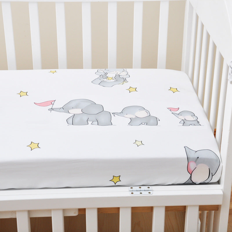KTX-824915 Cotton Baby Bed Sheet Set with Cartoon Designs - 3-Piece Bedding for Infants