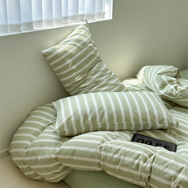 KTX-825555 Cotton Retro Pinstripe Four-Piece Bedding Set for Standard and Plus-Sized Duvets