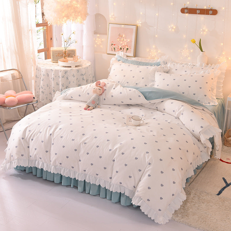 KTX-825747 Polka Dot Brushed Cotton Four-Piece Bed Sheet and Duvet Cover Set