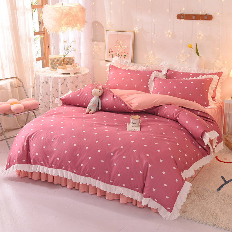 KTX-825747 Polka Dot Brushed Cotton Four-Piece Bed Sheet and Duvet Cover Set