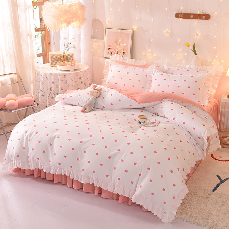 KTX-825747 Polka Dot Brushed Cotton Four-Piece Bed Sheet and Duvet Cover Set
