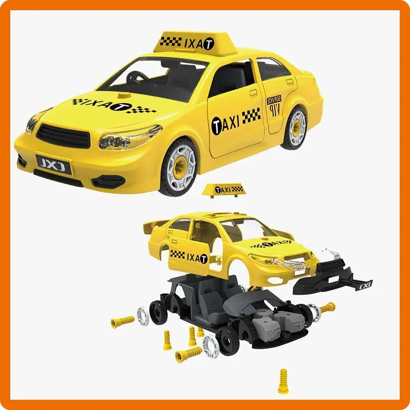 KTX-826003 DIY Assembly Vehicle Toy Set - Taxi, Police Car & Fire Truck with Electric Screwdriver for Kids Ages 3+