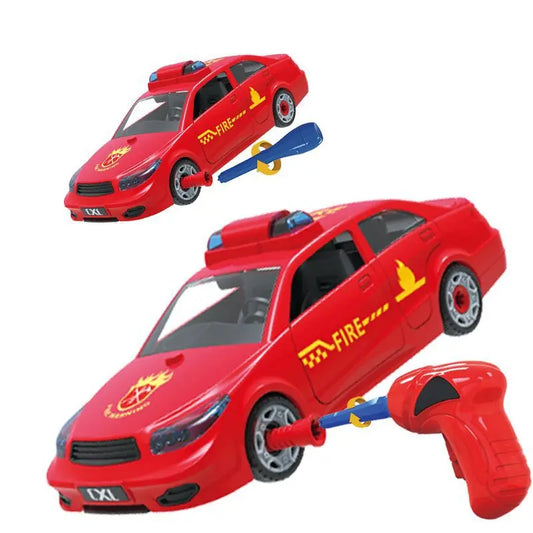 KTX-826003 DIY Assembly Vehicle Toy Set - Taxi, Police Car & Fire Truck with Electric Screwdriver for Kids Ages 3+