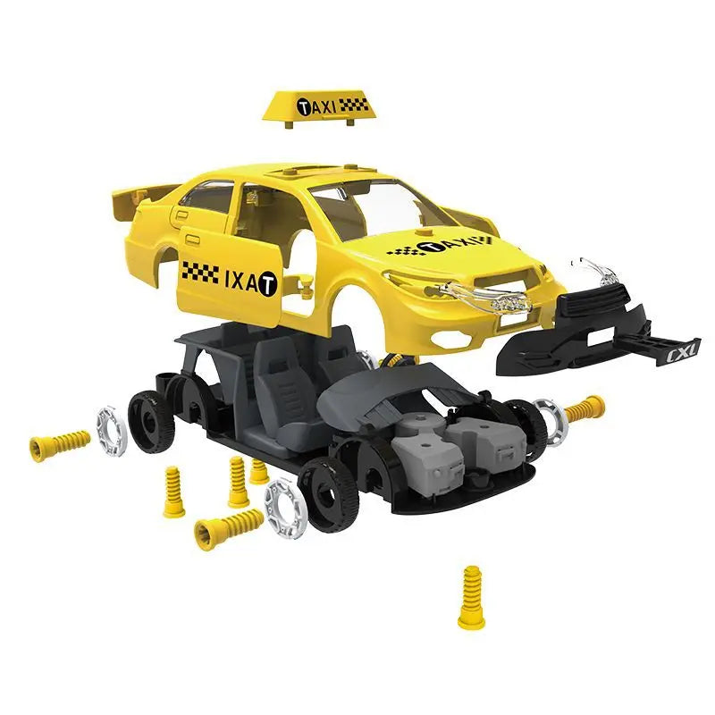 KTX-826003 DIY Assembly Vehicle Toy Set - Taxi, Police Car & Fire Truck with Electric Screwdriver for Kids Ages 3+
