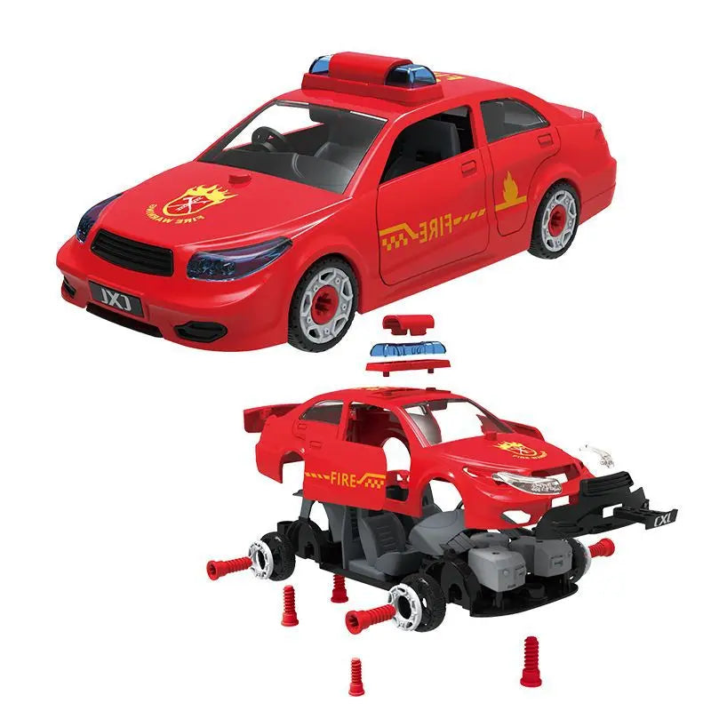 KTX-826003 DIY Assembly Vehicle Toy Set - Taxi, Police Car & Fire Truck with Electric Screwdriver for Kids Ages 3+