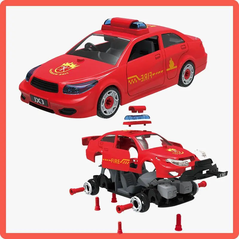 KTX-826003 DIY Assembly Vehicle Toy Set - Taxi, Police Car & Fire Truck with Electric Screwdriver for Kids Ages 3+