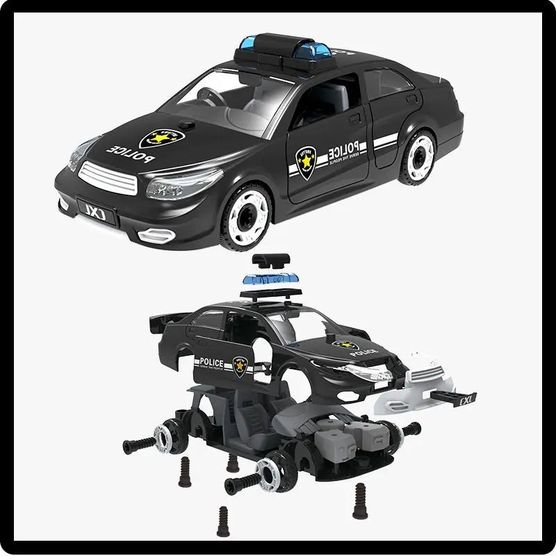 KTX-826003 DIY Assembly Vehicle Toy Set - Taxi, Police Car & Fire Truck with Electric Screwdriver for Kids Ages 3+