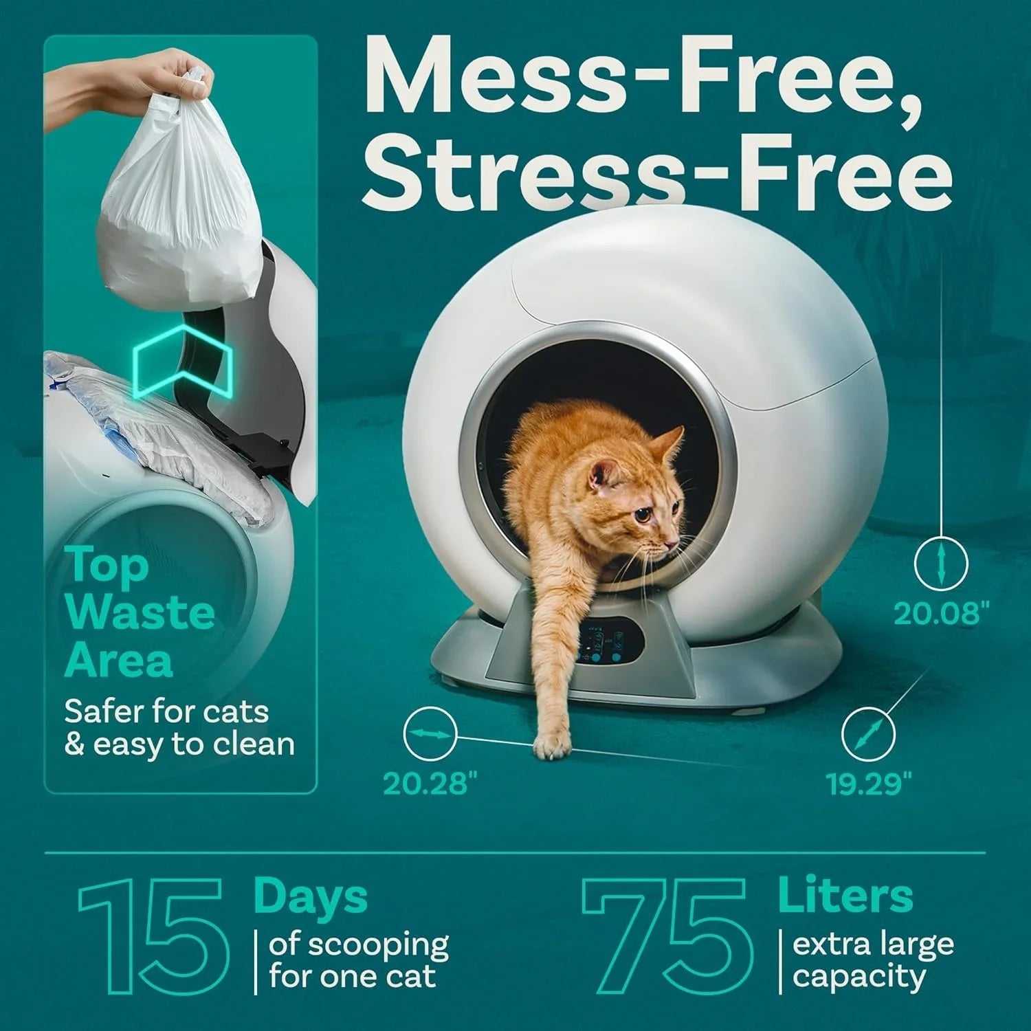 KTX-826195 WiFi Enabled Automatic Cat Litter Box with Safety Sensors and Odor Control for Multiple Cats