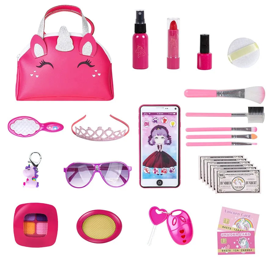 KTX-826579 Unicorn Makeup Toy Kit for Kids - Pretend Play Purse Set for Ages 2-7