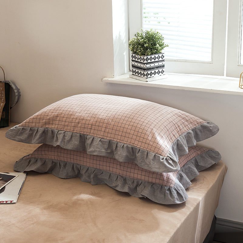 KTX-826707 Washed Cotton Pillowcase with Two Flounces - Soft Pure Cotton, Available in Single or Double Pack