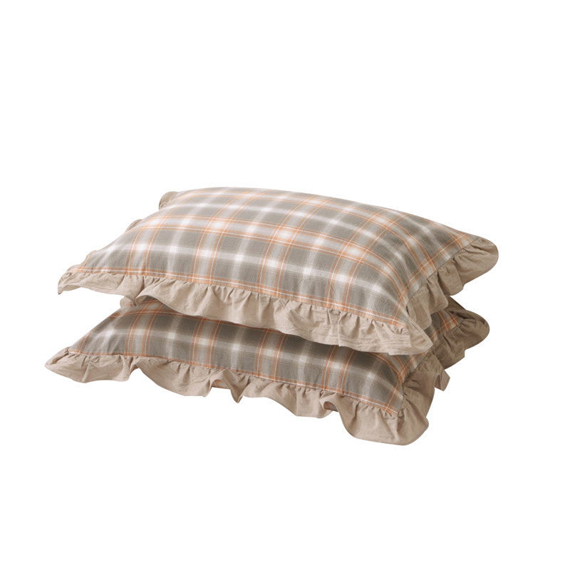 KTX-826707 Washed Cotton Pillowcase with Two Flounces - Soft Pure Cotton, Available in Single or Double Pack