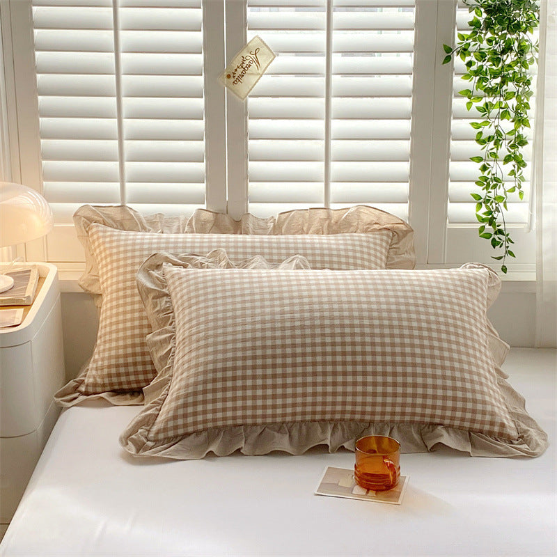 KTX-826707 Washed Cotton Pillowcase with Two Flounces - Soft Pure Cotton, Available in Single or Double Pack