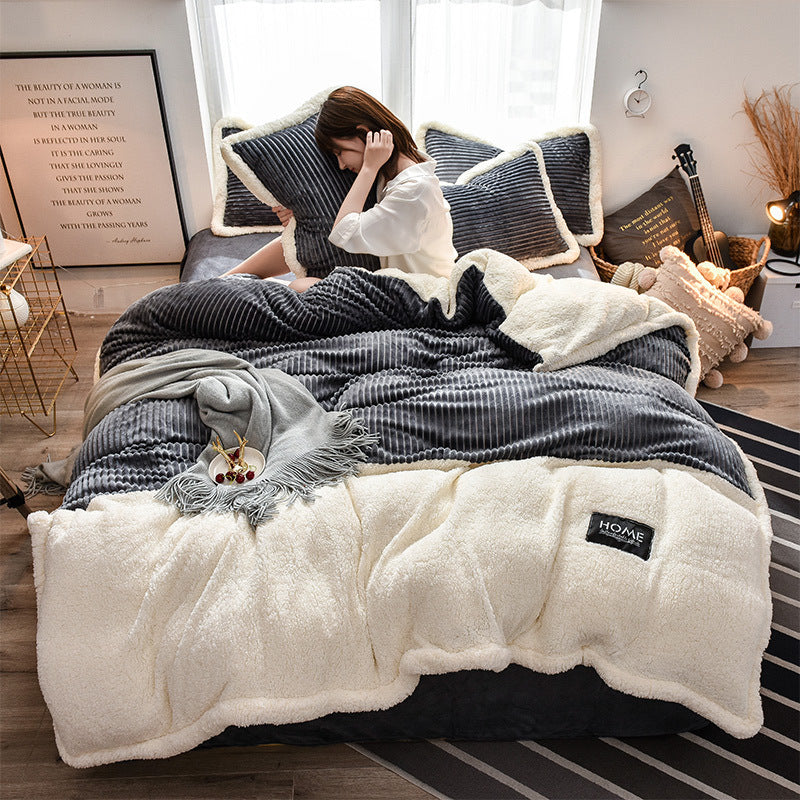 KTX-826899 Solid Color Polyester Fiber Quilt Cover and Thickened Sheet Set