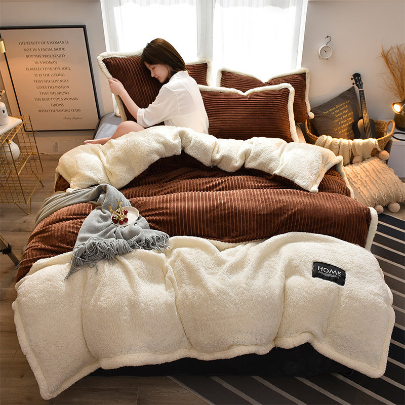 KTX-826899 Solid Color Polyester Fiber Quilt Cover and Thickened Sheet Set