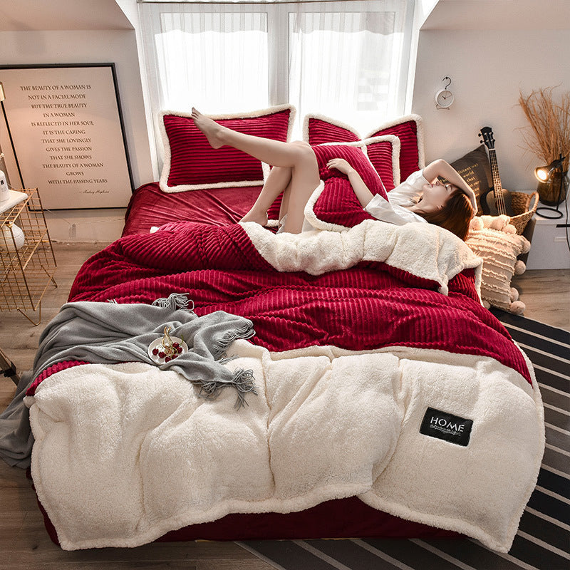 KTX-826899 Solid Color Polyester Fiber Quilt Cover and Thickened Sheet Set