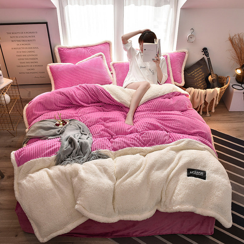 KTX-826899 Solid Color Polyester Fiber Quilt Cover and Thickened Sheet Set